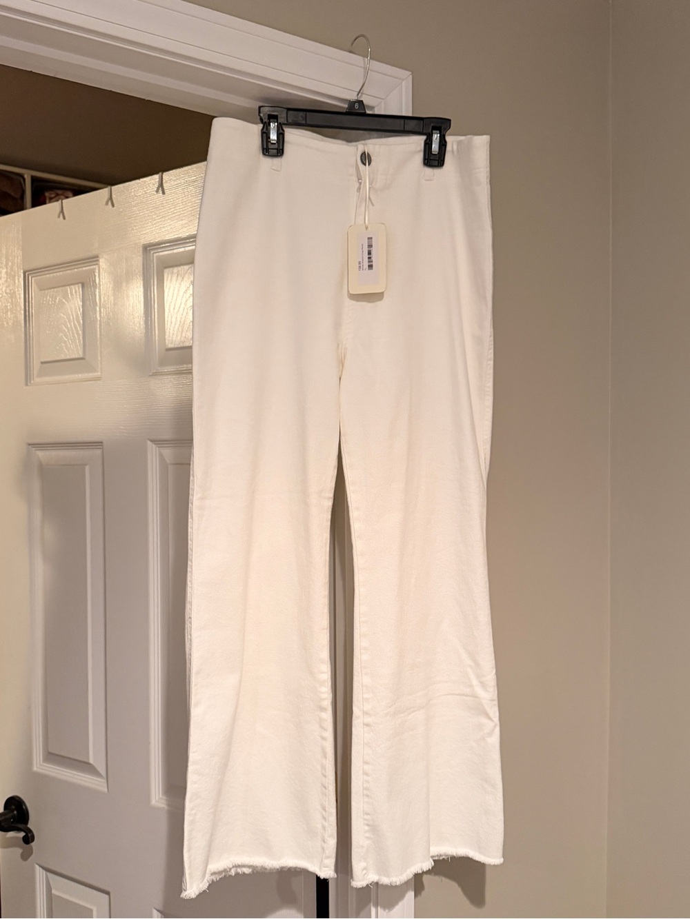 White Wide-Leg Frayed Hem Pants